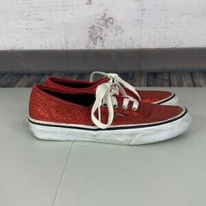 Vans Sneaker Womens 6 Red Glitter Sparkle Lace up Casual Flat Low Top Shoe